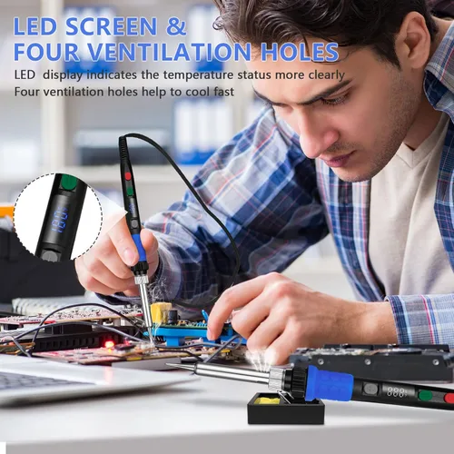 Miniatura 4 de Kit de soldador, soldador digital led de 90 W con calentador cerámico, herramientas soldadoras de 110 V con control inteligente de temperatura y 90W