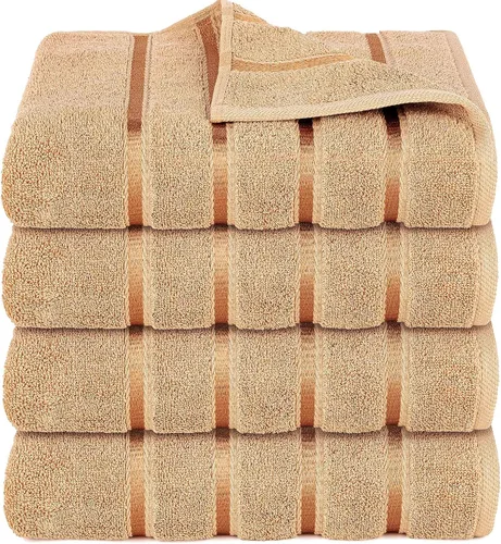 Miniatura 17 de Juego de 4 toallas de mano de lujo para baño, 100% algodón hilado en anillo de 600 GSM, suaves y absorbentes, rayas de viscosa, 16 x 28 pulgadas
