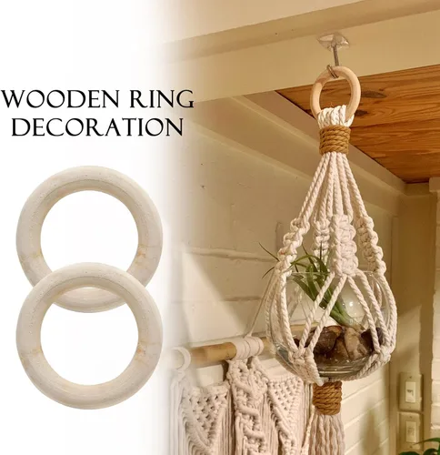 Miniatura 5 de Uenhoy 15 anillos de madera natural de 1.57 pulgadas, anillos de madera sin terminar para manualidades, anillos de macramé, fabricación de joyas
