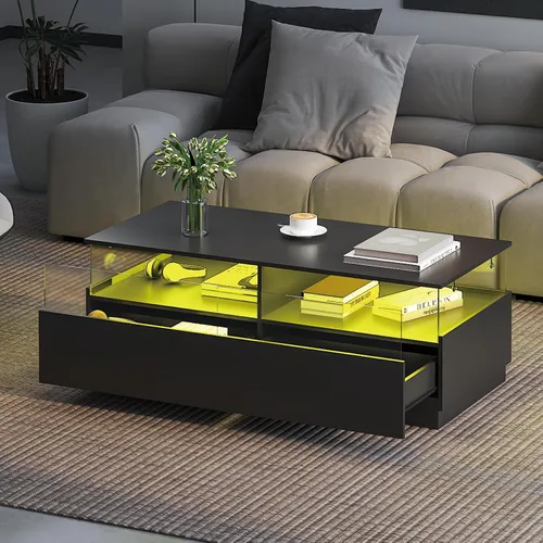 Miniatura 10 de HedoAjim Mesas de centro cuadradas con almacenamiento, mesa de centro moderna para sala de estar, mesas de centro redondas negras y 2 cajones Negro