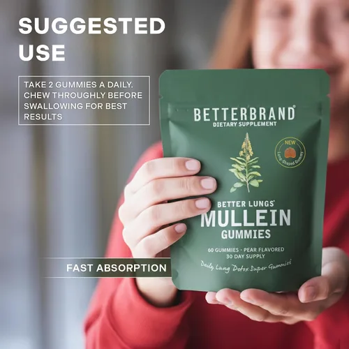Miniatura 6 de Betterbrand Mullein - Gomitas masticables para limpieza y desintoxicación pulmonar, suplemento de salud respiratoria, 1000 mg de extracto
