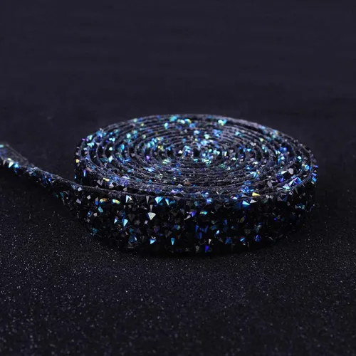 Miniatura 21 de Dowarm Cinta de diamantes de imitación de 3 yardas, rollo de cinta de diamantes de imitación, envoltura de malla con diamantes de imitación Negro