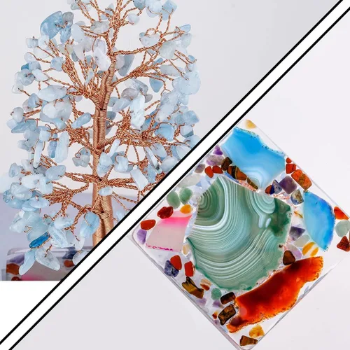 Miniatura 4 de Rockcloud Árbol de cristal curativo natural de aguamarina para oficina en casa, árbol envuelto en cobre, bonsái, Feng Shui, árbol de dinero