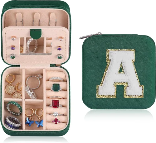 Parima Regalos de graduación para ella, estuche de joyería de viaje de moda, regalos personalizados, joyero de viaje verde, regalos de cumpleaños