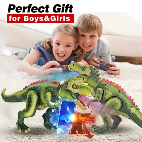 Miniatura 6 de Juguetes de dinosaurio a control remoto para niños de 3 a 5 a 7 años, juguetes de dinosaurio T Rex mejorados con luz cambiante, spray de 7