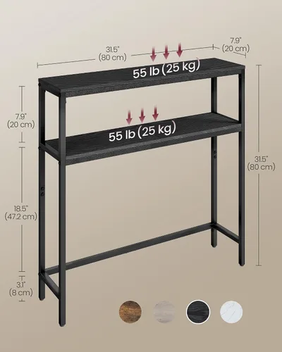 Miniatura 3 de VASAGLE Mesa consola, mesa de sofá estrecha de 2 niveles con 2 estantes, 7.9 x 31.5 x 31.5 pulgadas, para sala de estar, pasillo, entrada, gris
