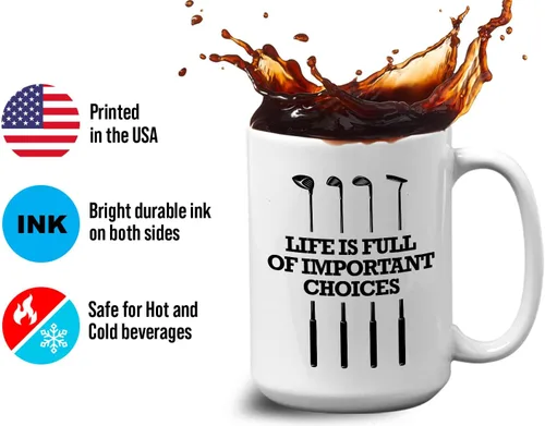 Miniatura 4 de Bubble Hugs Taza de café de golf de 15 onzas, la vida está llena de opciones importantes, divertido regalo de broma para atletas, aficionados