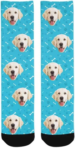 Miniatura 4 de Calcetines personalizados con foto de la mascota, huellas de pisadas de gato y perro, patas, huesos, calcetines largos con imagen para hombres