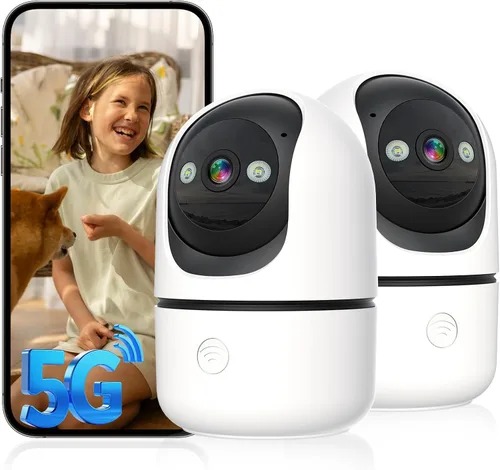 Gyliziex Cámara de seguridad para interiores, 2 paquetes, 2K 5G WiFi para bebé/mascota/perro/niñera para seguridad del hogar, cámaras de seguridad