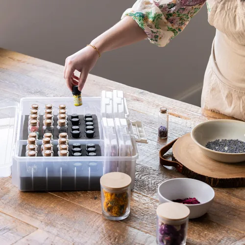Miniatura 10 de IRIS USA Estuche de tren cosmético con organizador de esmalte de uñas y 4 estuches internos con asa, paquete de 2, caja de almacenamiento portátil