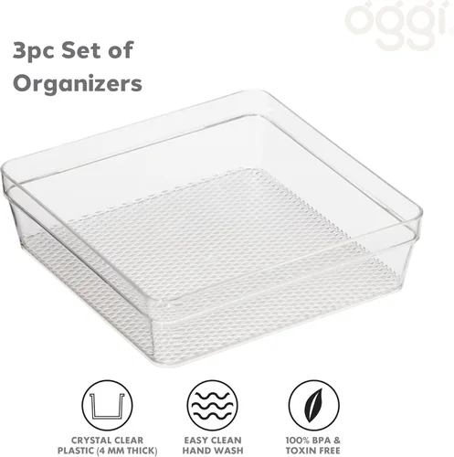 Miniatura 2 de Oggi Juego de 3 organizadores de cajones transparentes – (1) 6x6.25, (1) 6.25x9.25, (1) 6.25x15.75 – Ideal para organizar cajones de cocina