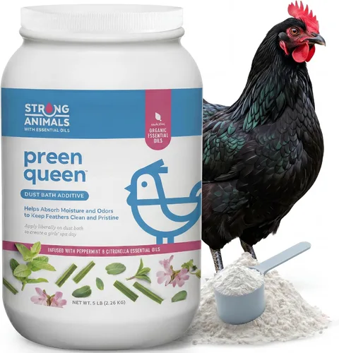 Strong Animals Preen Queen - Aditivo de baño de polvo de pollo, baño de polvo de aves de corral para pollos con aceites de menta y citronela, ayuda