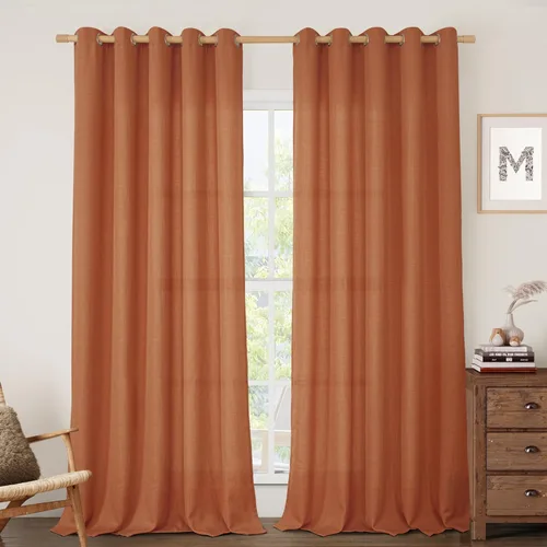 Miniatura 149 de LAMIT Cortinas de lino sintético para dormitorio, paneles filtrantes de luz, cortinas de lino con protección de privacidad con ojales para ventanas