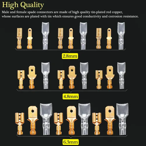 Miniatura 5 de Twidec/360Pcs 2.8/4.8/6.3mm Kit surtido de terminales de engarce rápido con conectores de pala macho y hembra, bloque de terminales de engarce