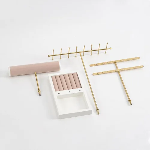 Miniatura 7 de JAZUIHA Organizador de joyas de 4 niveles dorado con organizador de collares, aretes, pulsera, caja de anillo, colgador para exhibición
