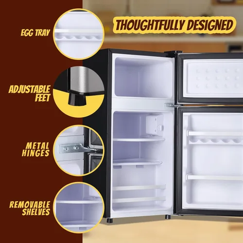 Miniatura 5 de Mini refrigerador con congelador, refrigerador pequeño de doble puerta, refrigerador de dormitorio para soltero, con estantes extraíbles para Negro