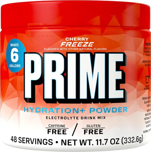 PRIME Hydration + Polvo de electrolitos, cereza congelada, mezcla de bebida de hidratación sin azúcar con potasio, magnesio y vitaminas B para