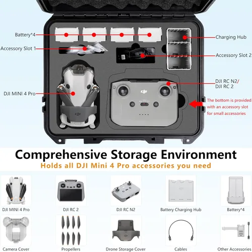 Miniatura 3 de Funda rígida para DJI Mini 4 Pro, funda de transporte impermeable con correa para todos los accesorios DJI Mini 4 Pro Fly More Combo Drone Funda