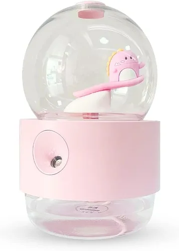 Humidificador giratorio de caja de música de dinosaurio rosa, difusor de niebla fría de 10.1 fl oz con luz nocturna para dormitorio, oficina, hogar,