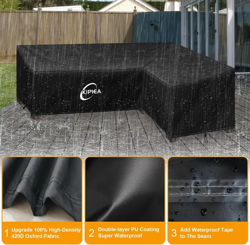 Miniatura 3 de Kipiea Funda para Sofá Seccional en Forma de L para Patio, Tela Oxford Resistente 420D, Funda Seccional para Exteriores con 6 Hebillas a Prueba