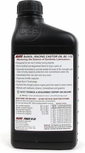 Miniatura 3 de Klotz BeNOL - Aceite de ricino premezclado para motores de carreras de 2 tiempos, 1 cuarto de galón BC-172