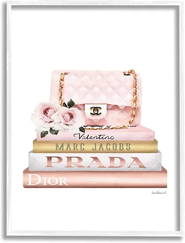 Stupell Industries Monedero rosa dorado estantería Glam Fashion diseño de acuarela, diseñado por Amanda Greenwood, arte de pared, 24 x 30 pulgadas,