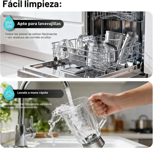 Miniatura 9 de Licuadora y procesador de alimentos todo en uno, licuadora profesional 10 en 1 para batidos, triturar hielo, hacer masa, picar, moler, rebanar