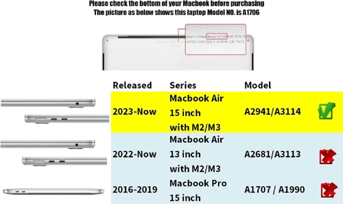 Miniatura 2 de Se7enline Funda compatible con MacBook Air de 15 pulgadas M4 M3 M2 2025 2024 2023 de 15.3 pulgadas con MacBook Air A2941/A3114/A3241 funda rígida