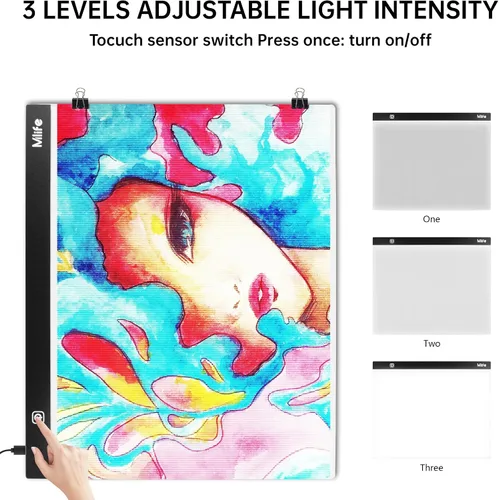 Miniatura 5 de Mlife Almohadilla de luz LED A2 para pintura de diamantes, luz de seguimiento alimentada por USB con soporte y 4 clips de sujeción