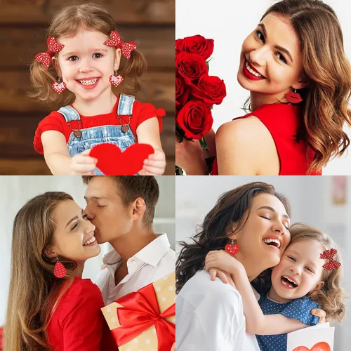 Miniatura 6 de Whaline 12 hojas de cuero sintético de San Valentín de 12 x 8 pulgadas, tela de cuero sintético con purpurina de corazón rojo, surtido de tela
