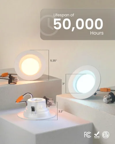 Miniatura 7 de Sunco - Paquete de 16 luces LED empotrables de 4 pulgadas, 11 W, 660 lm, retrofit Downlight, 5CCT 2700K-5000K, regulable para interiores, moldura