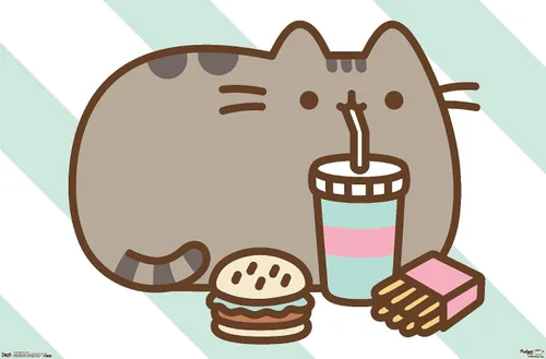 Miniatura 12 de Trends International Pusheen - Póster de pared de alimentos, 14.725 x 22.375 pulgadas, versión enmarcada de madera de granero
