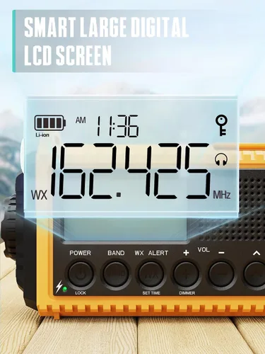 Miniatura 7 de ROCAM CR1009 Radio de emergencia con manivela y radio meteorológica 1009 Pro con pantalla LCD grande