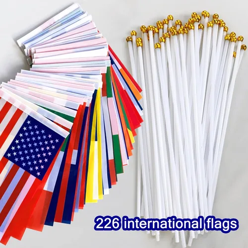 Miniatura 4 de 226 banderas internacionales del mundo pequeñas banderas de mano en palo, banderas de todos los países, 8.2 x 5.5 pulgadas
