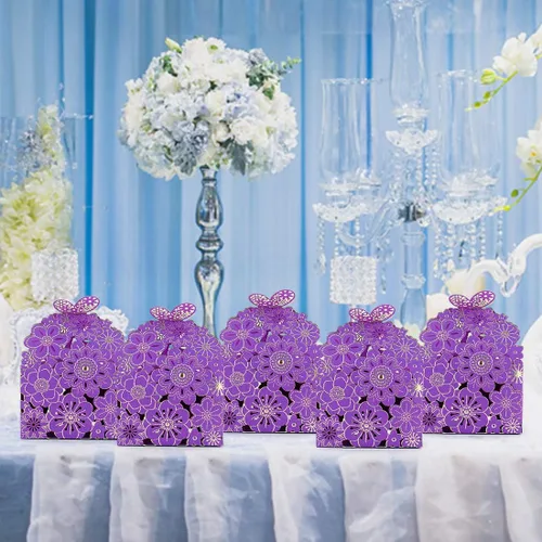 Miniatura 6 de Kslong Juego de 50 unidades por juego de cajas huecas de dulces con diseño de flores y mariposas, cajas de regalo de galletas, decoración de fiesta