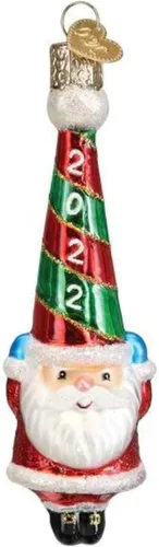 Old World Christmas Adorno soplado de cristal de Papá Noel feliz 2022 para árbol de Navidad
