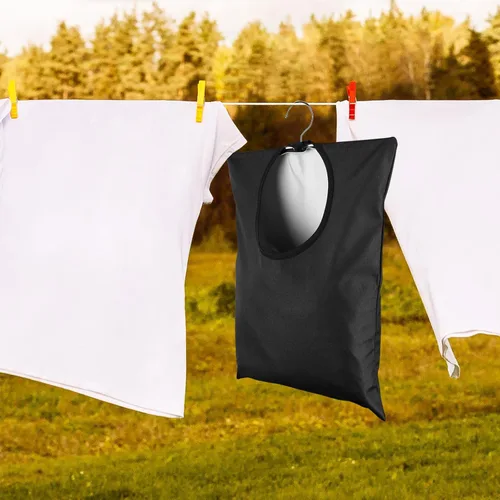 Miniatura 6 de 2 bolsas colgantes con gancho para ropa – 15 x 11 pulgadas negro soporte de lona para ropa – Organizador de almacenamiento impermeable para pinzas