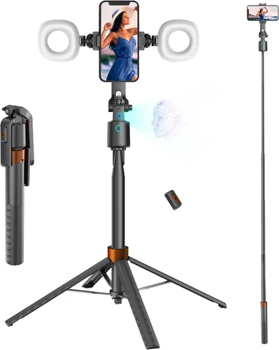 Miniatura 10 de Trípode de 70 pulgadas para teléfono, trípode portátil todo en uno extensible para celular, trípodes altos de viaje para grabar videos, selfies