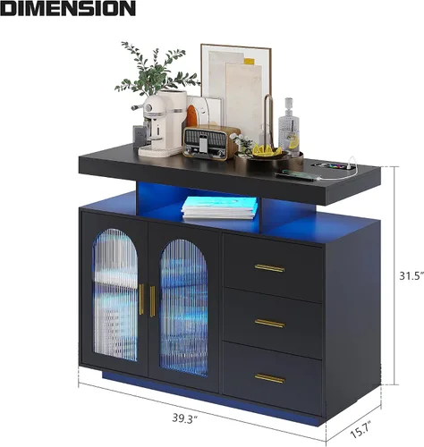 Miniatura 2 de Gurexl Gabinete de buffet LED de 40 pulgadas con estación de carga inalámbrica, sensor automático RGB de 20 colores regulable con inducción