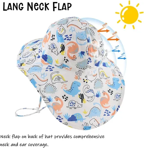 Miniatura 49 de Sombrero de verano para niños pequeños con solapa para el cuello, impermeable, sombrero de natación para niños, protección UV, sombrero de playa