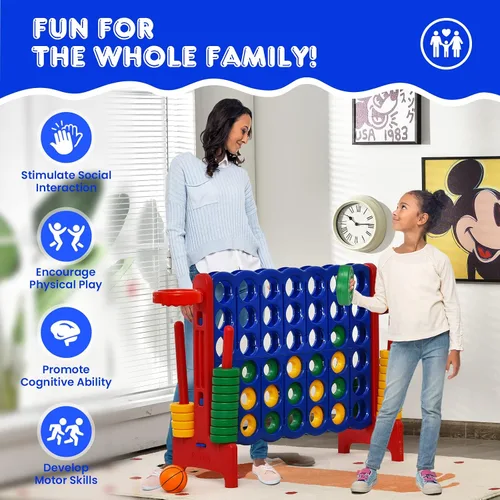 Miniatura 3 de HONEY JOY Juego gigante gigante de 4 a puntuación, 3 en 1 para interiores y exteriores, juego de patio familiar con aro de baloncesto y lanzamiento