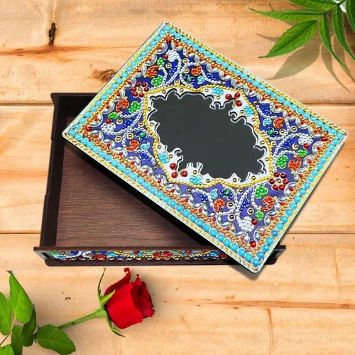 Miniatura 9 de HSTONY Caja decorativa de arte de diamantes DIY con kit de espejo, cajas de madera de pintura de diamantes, caja de almacenamiento de joyas para Set
