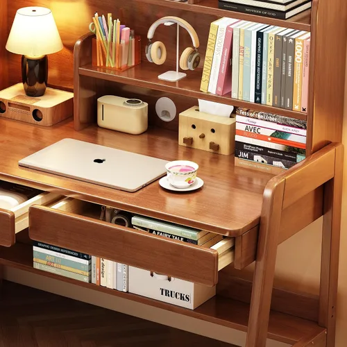 Miniatura 6 de Escritorio para niños, mesa para niños con cajones y estantería, escritorio de madera para niños, estación de trabajo de computadora de aprendizaje