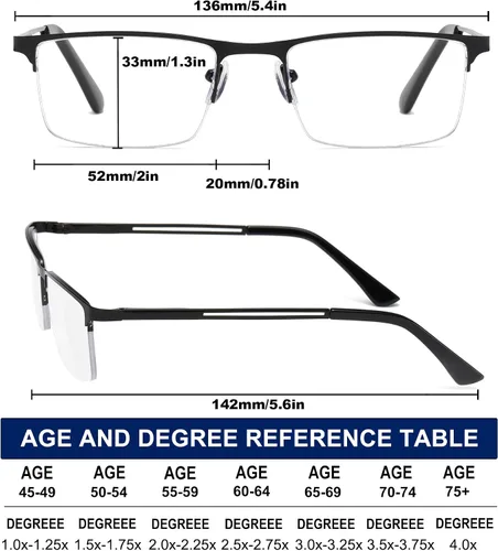 Miniatura 2 de LOUOL READERS para Hombres Lentes de Lectura con Bloqueo de Luz Azul, Lentes de Marco Medio de Metal con Bisagra de Resorte, Pack de 3