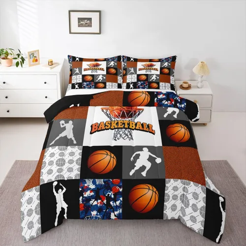 Erosebridal - Juego de edredón completo de baloncesto para niños, juego de ropa de cama deportiva, edredón para atletas de baloncesto, conjuntos de