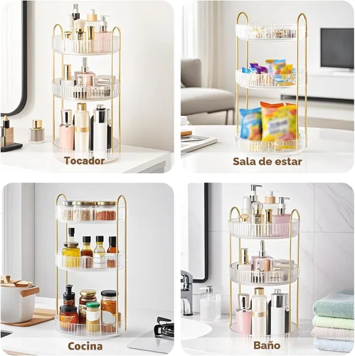 Miniatura 8 de Organizador de maquillaje giratorio de 360° para tocador, organizadores de perfumes de 3 niveles, organizadores de cuidado de la piel y Transparente
