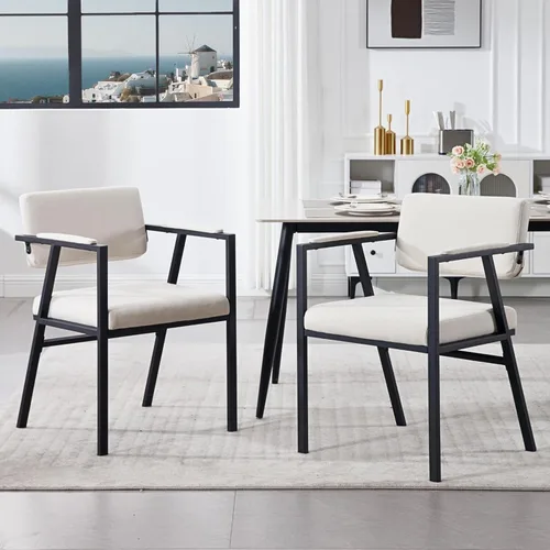 HEAH-YO Juego de 2 sillas de comedor modernas de lino, sillas de cocina tapizadas con respaldo abierto y reposabrazos, cómodas sillas laterales con