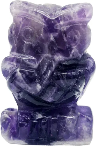 Estatua de pájaro de piedra de amatista tallada a mano de 1.5 pulgadas, escultura de animales