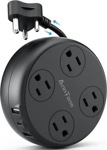 Adaptador de viaje para India con USB C, adaptador de enchufe de EE. UU. a India con 4 tomas de corriente 3 puertos USB, adaptador de salida tipo D