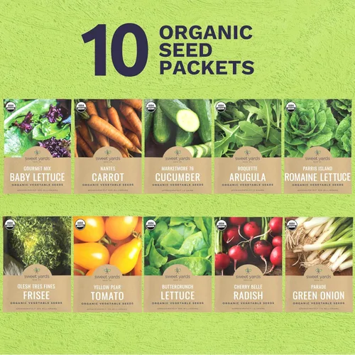 Miniatura 2 de Paquete variado de semillas orgánicas para amantes de la ensalada, 10 paquetes individuales, temporada 2026, tomate de pera amarilla, lechuga